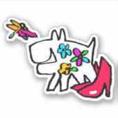 Doggy met Dragonfly genieten van Walking Doodle Sticker (Voorkant)