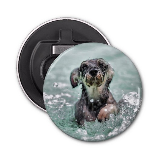 Doggy Paddle Cute Dog Swimming Button Flesopener (Voorkant)