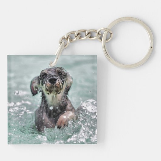 Doggy Paddle Cute Dog Swimming Sleutelhanger (Achterkant)