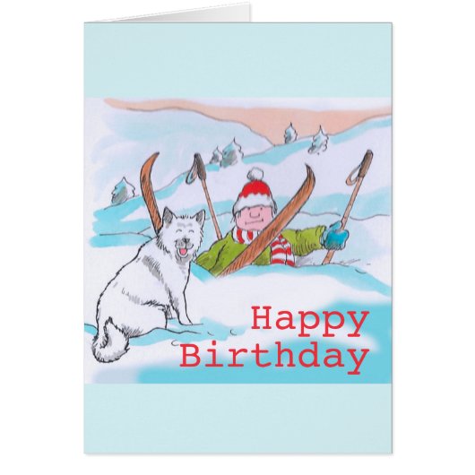Doggy ski trip Birthday card (Voorkant)