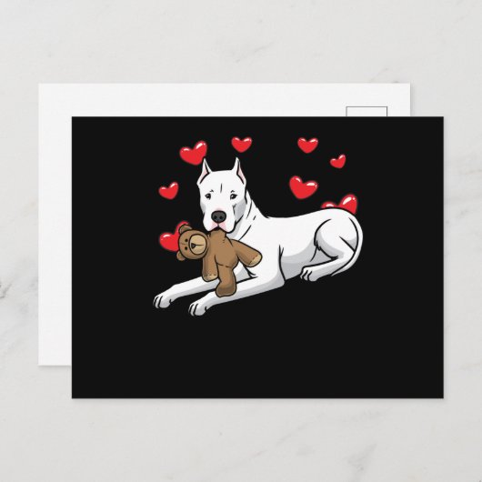 Dogo Argentino Dog with Stuffile Animal and Hearts Briefkaart (Voorkant / Achterkant)