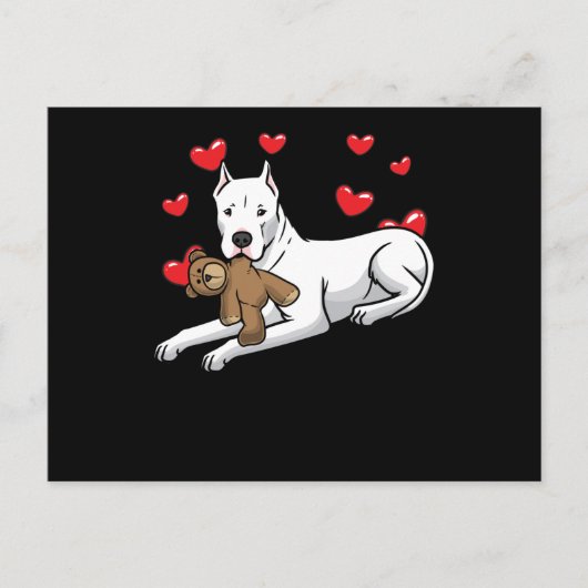 Dogo Argentino Dog with Stuffile Animal and Hearts Briefkaart (Voorkant)