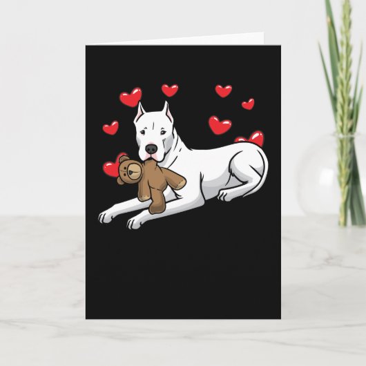 Dogo Argentino Dog with Stuffile Animal and Hearts Kaart (Voorkant)