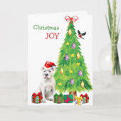 Dogo Argentino Hond, Vogel en Kerstboom Feestdagen Kaart (Voorkant)