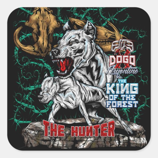 DOGO ARGENTINO - Hunter - King of Forest Vierkante Sticker (Voorkant)