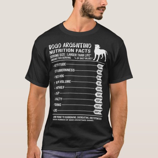 Dogo Argentino Nutrition Facts amount per Serve T-shirt (Voorkant)