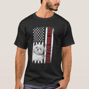 Dogs 365 Shih Tzu Best Dog Dad Oost American Flag T-shirt