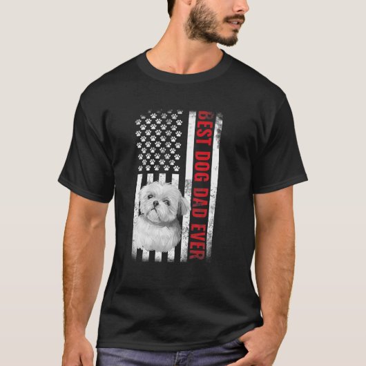 Dogs 365 Shih Tzu Best Dog Dad Oost American Flag T-shirt (Voorkant)
