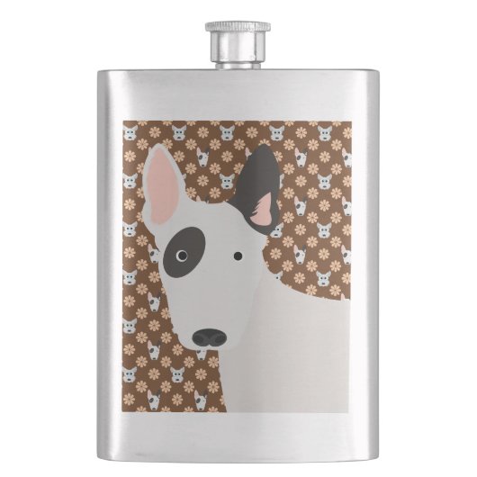 Dogs and Flowers Brown Bull Terrier Flask Heupfles (Voorkant)