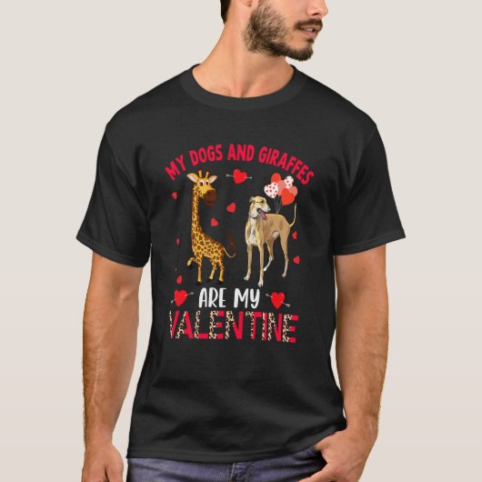 Dogs And Giraffes Are My Valentine Whippet With Gi T-shirt (Voorkant)