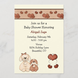 Dogs and Hearts Baby shower voor meisjes Kaart