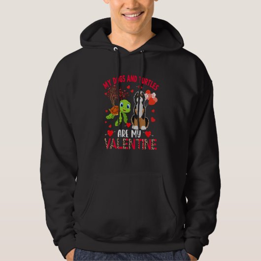 Dogs And Turtles Are My Valentine Bernedoodle With Hoodie (Voorkant)