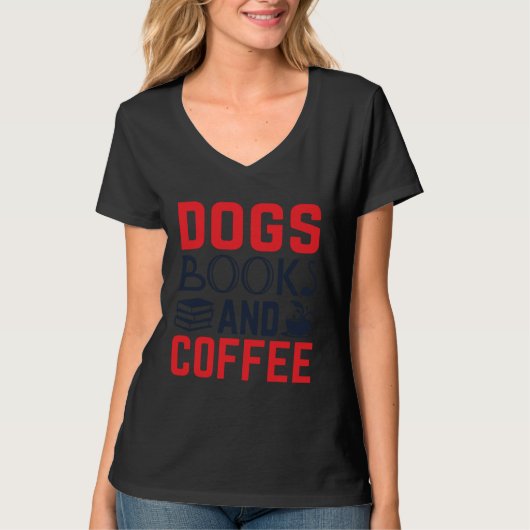Dogs Books and Coffee  Bookworm T-shirt (Voorkant)