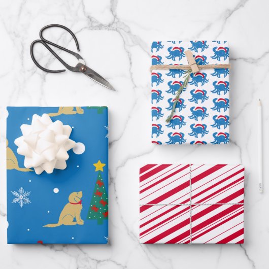 Dogs Crabs met kerstboom Gift Wrap Set van 3 Inpakpapier Vel (Voorkant)