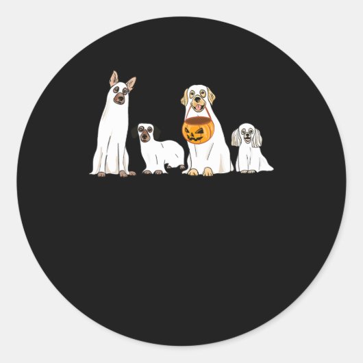Dogs Dearing Ghost Costume Fun Dog Halloween Manne Ronde Sticker (Voorkant)