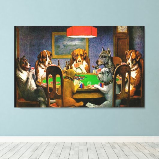 Dogs die poker Wall Art spelen Canvas Afdruk (Insitu (Houten vloer))