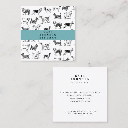  Dogs Dog Sitter Trainer Vierkante Visitekaartje (Voorkant / Achterkant)
