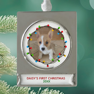 Dog's eerste kerstcadeautje, aangepast pieptoon verzilverd banner ornament