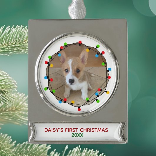 Dog's eerste kerstcadeautje, aangepast pieptoon verzilverd banner ornament