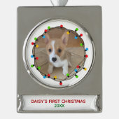 Dog's eerste kerstcadeautje, aangepast pieptoon verzilverd banner ornament (Voorkant)