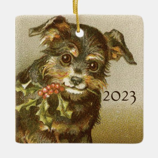 Dog's eerste kerstversiering  keramisch ornament (Voorkant)