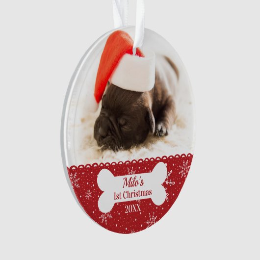 Dog's First Christmas Eenvoudige Foto Bone Ornament (voorkant)