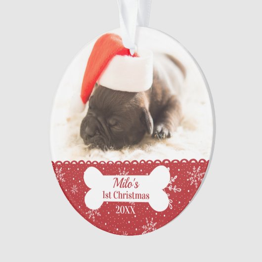 Dog's First Christmas Eenvoudige Foto Bone Ornament (voorkant)
