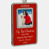 Dogs First Kerstmis Persoonlijke foto Keepomwille Verzilverd Omlijst Ornament (Rechts)