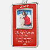 Dogs First Kerstmis Persoonlijke foto Keepomwille Verzilverd Omlijst Ornament (Links)