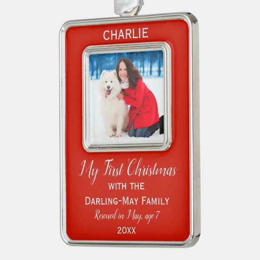 Dogs First Kerstmis Persoonlijke foto Keepomwille Verzilverd Omlijst Ornament (Links)