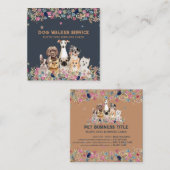 Dogs Flowers Rustic Pet Service Floral Vierkante Visitekaartje (Voorkant / Achterkant)