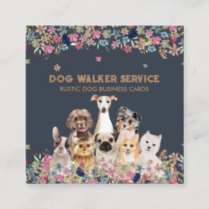 Dogs Flowers Rustic Pet Service Floral Vierkante Visitekaartje