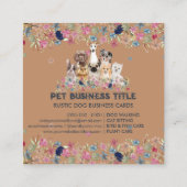 Dogs Flowers Rustic Pet Service Floral Vierkante Visitekaartje (Achterkant)