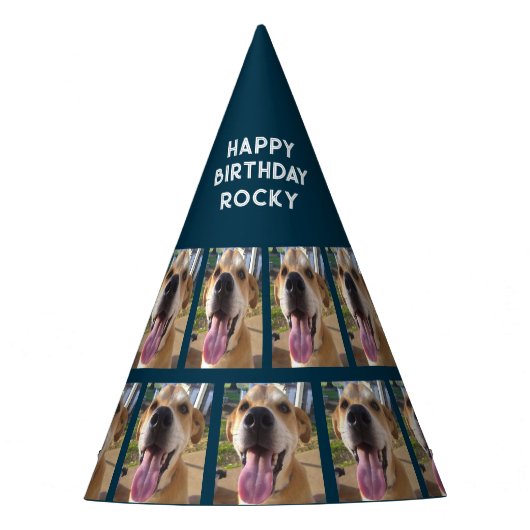 Dogs Foto Happy Birthday Navy Blue op maat Feesthoedjes (Voorkant)