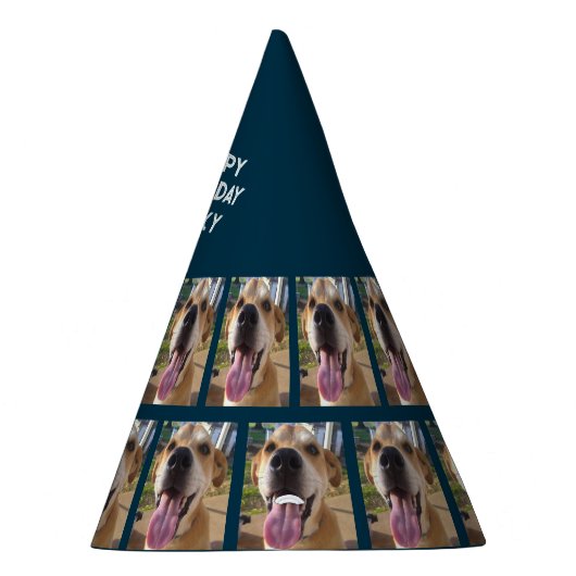 Dogs Foto Happy Birthday Navy Blue op maat Feesthoedjes (Rechts)