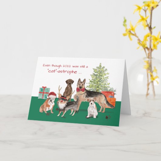 Dogs Funny Nieuwjaar 2023 Oude catastrofe Kaart (Gele Bloem)
