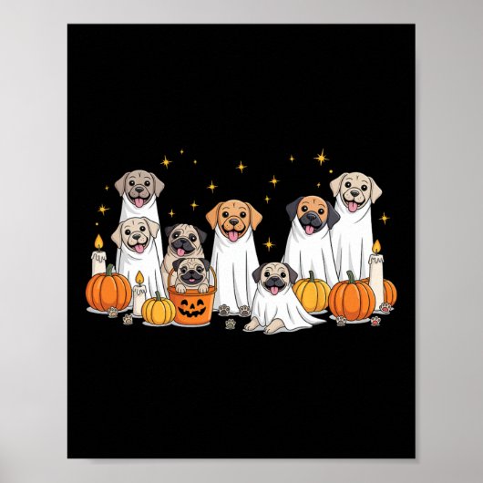 Dogs Ghosts Schattigee Dogs Verkleed als Ghost Fun Poster (Voorkant)