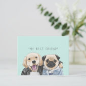 Dogs Golden Retriever & Pug Best Friends Briefkaart (Staand voorkant)