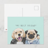 Dogs Golden Retriever & Pug Best Friends Briefkaart (Voorkant / Achterkant)