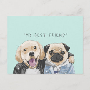 Dogs Golden Retriever & Pug Best Friends Briefkaart