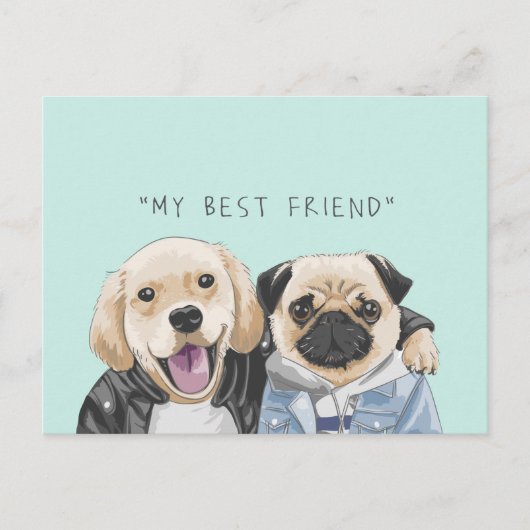 Dogs Golden Retriever & Pug Best Friends Briefkaart (Voorkant)