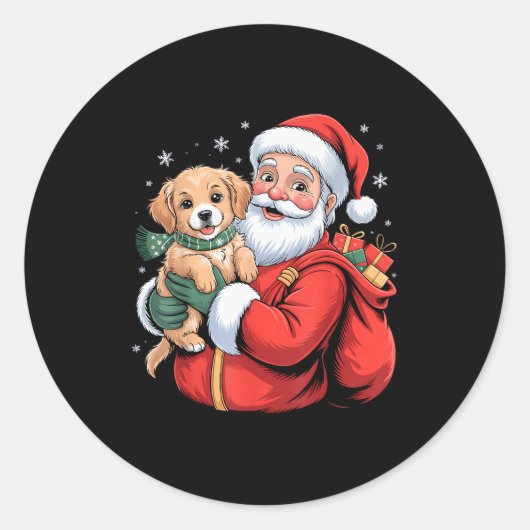 Dogs Golden Retriever Puppy Santa Christmas Funny  Ronde Sticker (Voorkant)
