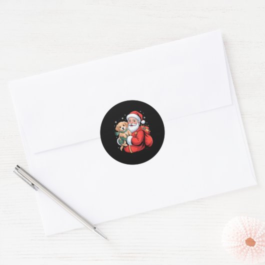 Dogs Golden Retriever Puppy Santa Christmas Funny  Ronde Sticker (Envelop)