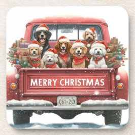 DOGS IN TRUCK Hard plastic coaster Bier Onderzetter
