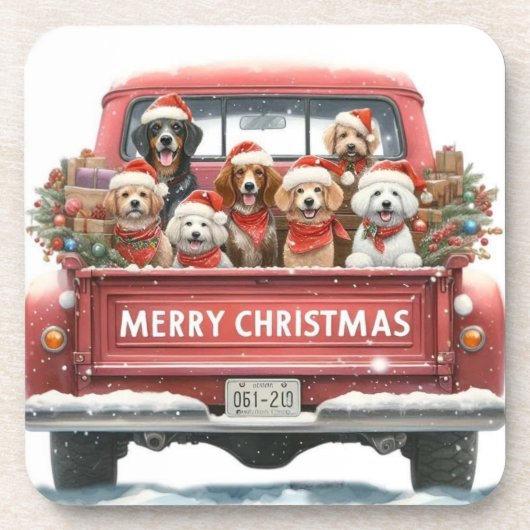 DOGS IN TRUCK Hard plastic coaster Bier Onderzetter (Voorkant)
