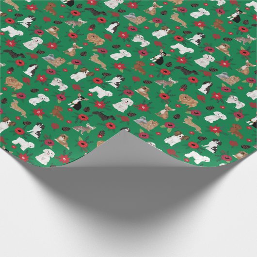 Dogs Kerstmis Poinsettia Gift wrap Cadeaupapier (Hoek)
