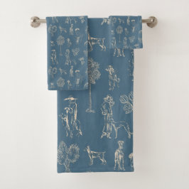 Dogs Lady Toile de Jouy Dark Turquoise Bad Handdoek