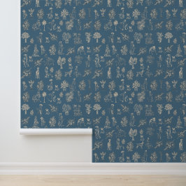 Dogs Lady Toile de Jouy Dark Turquoise Behang