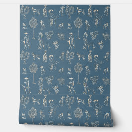 Dogs Lady Toile de Jouy Dark Turquoise Behang