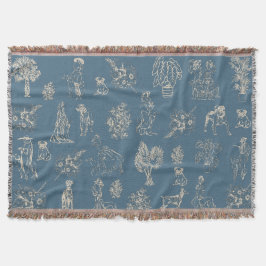 Dogs Lady Toile de Jouy Dark Turquoise Deken